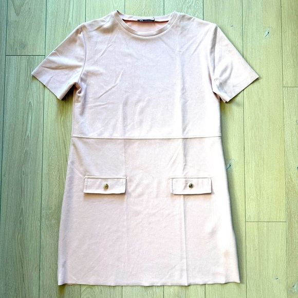 Zara Blush Pink Faux Pocket Mini Dress Women’s Size Medium - Picture 1 of 9